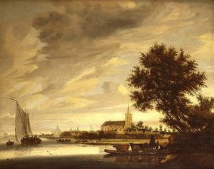 Říční krajina s přívozem v popředí od Jacob Salomonsz. (circle of) Ruysdael