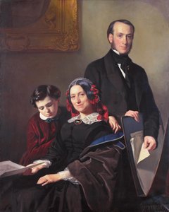 Paní A. J. Schmidt-Keiserová, vdova po malíři Willemovi Hendriku Schmidtovi (1809-49), učiteli Jacoba Spuela, se svým bratrem J. N. Keiserem a desetiletým synem.