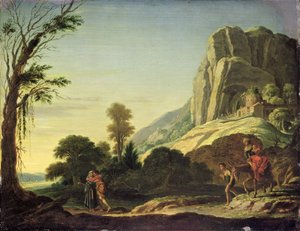 Krajina se setkáním Mojžíše a Árona na hoře Horeb, 1626 nebo 1620 (olej na mědi)