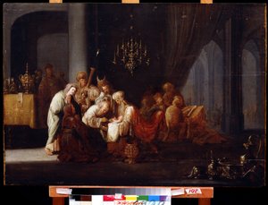 Obřízka (The Circumcision). Obraz Jacoba Willemsze de Wet, staršího (asi 1630-po 1675). Olej na dřevě, 91 x 64 cm. Nizozemské umění, barokní styl. Muzeum Dálného východu, Chabarovsk. od Jacob Willemsz de (c.1630 after 1675) Wet