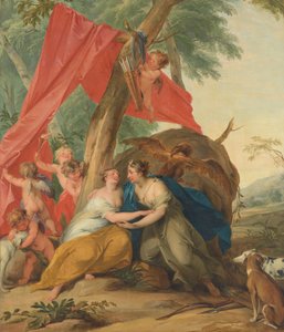 Jupiter, převlečený za Dianu, svádí nymfu Callisto od Jacob de Wit (signed by artist)