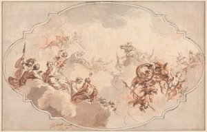 Design pro strop: Apoteóza Callisto nebo Diany (recto) a Náčrt figur (verso) od Jacob de Wit