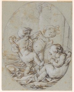 Tři putti: Design pro obraz Grisaille od Jacob de Wit