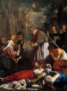 Saint Macaire z Gentu zachraňující pestiferes Saint Macaire je arménský mnich z 11. století. Obraz Jacoba II van Oosta (1637-1713) 1673 Ne. 3,5x2,57m od Jacob the Younger Van Oost