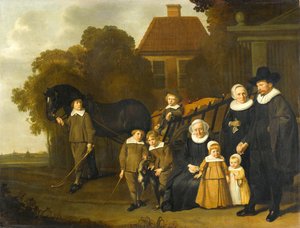 Skupinový portrét rodiny Meebeeck Cruywagen u brány jejich venkovského domu na Uitweg poblíž Amsterdamu od Jacob van Loo (attributed to)