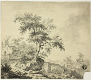 Krajina se stromem na cestě k budovám od Jacob van Ruisdael