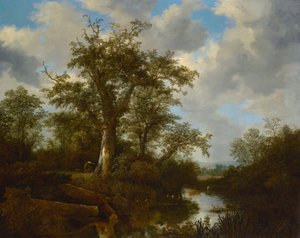 Zalesněná krajina s dobytkem překračujícím potok od Jacob van Ruisdael