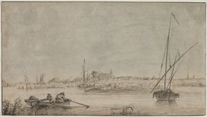 Pohled na Dordrecht od řeky od Jacob van Strij
