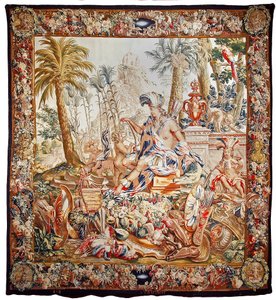 Americká tapiserie, konec 17. století (Vlna; tapiseriová vazba; přírodní barviva, mj.
indigo) od Jacob van der Borcht