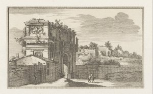 Konstantinův oblouk v Římě Pohledy na Řím (název série) La Galerie agreable du mond (...) divisée en LXVI tomes...Cette partie comprend le Rome moderne (název série) Budovy Magesyn der Italiaense (název série) od Jacobus Baptist