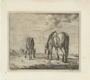 Dva pasoucí se koně od Jacobus Cornelis Gaal