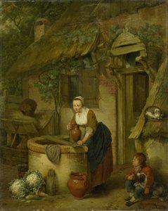 Žena čerpající vodu ze studny od Jacobus Johannes Lauwers
