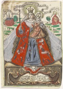 Marie s dítětem se dvěma církevními budovami za ní od Jacobus de Man (I)