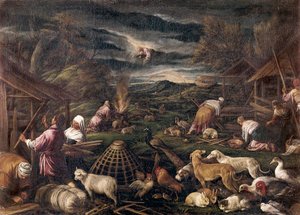 Noe po potopě. Obraz Jacopo da Ponte, zvaný Jacopo Bassano (1515-1592) od Jacopo Bassano