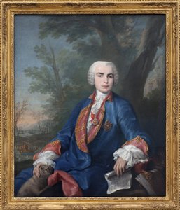 Sopranistka Carlo Broschi, zvaná Farinelli (1705-1782). Zpěvák nese medaili řádu Calatravy, na partituře, kterou drží v ruce, některé takty opery Zenobia od Gaetana Latilia. Obraz Jacopo Amigoni (1682-1752), olej