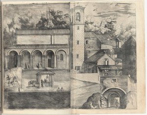 Pohled do kvadrantu: hlavní dveře, náměstí, kostel a lodžie kláštera Monte della Vernia je letos MUDr. od Jacopo Ligozzi