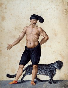 Mladý Afričan stojící vpředu, napůl oblečený s dlouhou berrettou (čepicí) na hlavě, s tygrem za zády, kresba Jacopo Ligozzi (1547-1627) od Jacopo Ligozzi