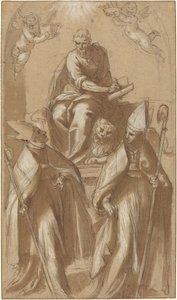 Svatý Marek se dvěma biskupy a Putti od Jacopo Palma il Giovane