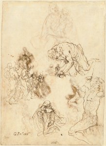 Studie Christ Healing the Blind Man, Saint Philip Benizzi a Saint Sebastian od Jacopo Palma il Giovane