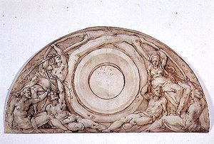 Studie pro lunetu (pero a inkoust na desce) od Jacopo Pontormo