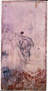 Studie k portrétu Cosima I. Giovinetta s dalšími studiemi svíjejících se těl (černá a červená křída na papíře) od Jacopo Pontormo