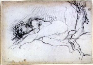 Studie sedících a ležících postav pro lunetu v salonu ve Villa Medici v Poggio a Caiano (křída) od Jacopo Pontormo
