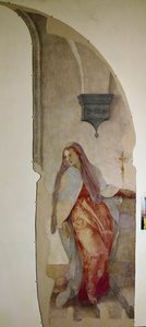 Zvěstování, detail Panny Marie (Freska od Jacopo Pontormo