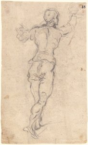 Kráčející mladík se zdviženýma rukama, pohled zezadu, kolem 1579 (uhlí na ovesném papíru) od Jacopo Robusti Tintoretto