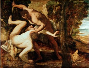 Kain zabíjející Abela Obraz Jacopo Robusti dit il Tintoretto (Tintoret) (1518-1594) 1550-1553 Ne. 149x196 cm Galerie Accademia, Benátky od Jacopo Robusti Tintoretto