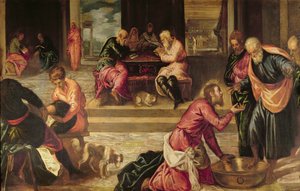 Kristus umývá nohy učedníkům od Jacopo Robusti Tintoretto