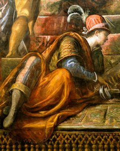Dóže Niccolo da Ponte přijímající olivovou ratolest z Benátek, Jacopo Robusti známý jako Tintoretto (1518-1594), Detail, Sala del Maggior Consiglio (síň Velké rady), Palazzo Ducale, Benátky od Jacopo Robusti Tintoretto