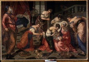 La nativite de Saint Jean Baptiste (Narození svatého Jana Křtitele). Obraz od Tintoretta (Jacopo Robusti zvaný Tintoretto od Jacopo Robusti Tintoretto