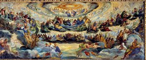 Náčrt ráje od Jacopa Robustiho s názvem Tintoretto (1518-1594) Slunce 16. století. 1,43 x 3,62 m od Jacopo Robusti Tintoretto