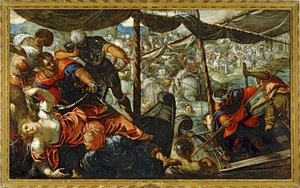 Scéna z bitvy mezi Turky a křesťany... (malba na plátně) od Jacopo Robusti Tintoretto