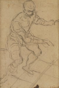 Sedící muž při pohledu shora (černá křída na papíře) (obrácená strana) (viz 160813 pro zadní stranu) od Jacopo Robusti Tintoretto