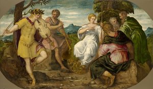 Hudební soutěž mezi Apollónem a Marsyasem, cca 1545. od Jacopo Robusti Tintoretto