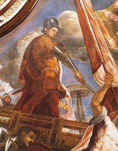 Benátčané bojují proti Aragonským v Gallipoli, Jacopo Robusti, známý jako Tintoretto (1518-1594), Detail, Sala del Maggior Consiglio (Síň Velké rady), Palazzo Ducale, Benátky od Jacopo Robusti Tintoretto