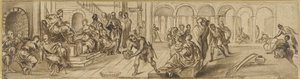 Solomon a královna ze Sáby, cca 1600 (pero na papíře) od Jacopo Robusti after Tintoretto
