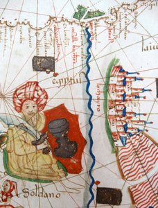 Detail Egypta a Rudého moře z renesanční mapy Evropy, Jacopo Russo (po) 1528