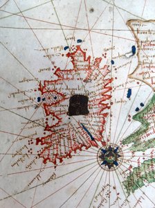 Irsko, detail z renesanční mapy Evropy, Jacopo Russo (po), 1528