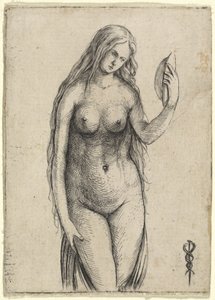 Nahá žena držící zrcadlovou alegorii Vanitas, c. 15031504.