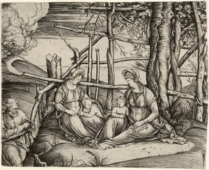 Svatá rodina se sv. Alžbětou a nemluvnětem sv. 1499-1501 od Jacopo de Barbari