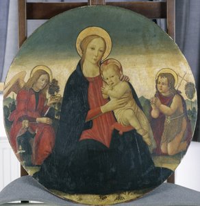 Madona s dítětem s archandělem Rafaelem a svatým Janem, kolem roku 1490 (tempera na topolovém dřevě)