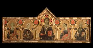 Polyptych s Vykupitelem a svatými: Vykupitel (Ježíš s Pannou, sv. Petr, sv. Jan evangelista a sv. Pavel) - olej na panelu