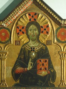 Vykupitel, detail z Vykupitele s Madonou a třemi svatými, od Meliore Toscano nebo Meliore di Jacopo (kolem 1255-1285), tempera a zlato na panelu, 85x210 cm