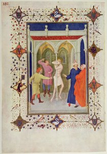 MS 11060-11061 Křížové hodiny: Tierce, Bičování Krista, z „Tres Riches Heures du Duc de Berry“ od Jacquemart de Hesdin