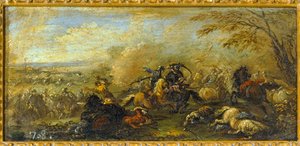 Boj mezi křesťany a muslimy... (olej na plátně) od Jacques (1621 76) Courtois