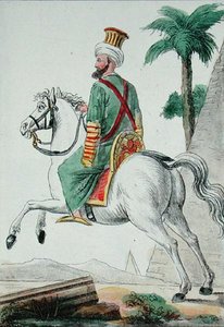 Mameluk z Káhiry v Egyptě v roce 1801, ilustrace z knihy "Voyage Pittoresque dans les Quatres Parties du Monde" od autora.