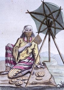 Arabská žena z pouště prodávající chléb, z „Encyclopedie des Voyages“, vyryla Labrousse