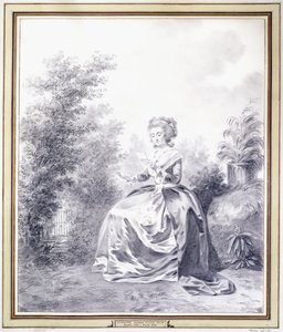 Portrét Elisabeth Louise Vigee-Lebrun čte dopis sedící v zahradě (černá křída) od Jacques Antoine Marie Lemoine